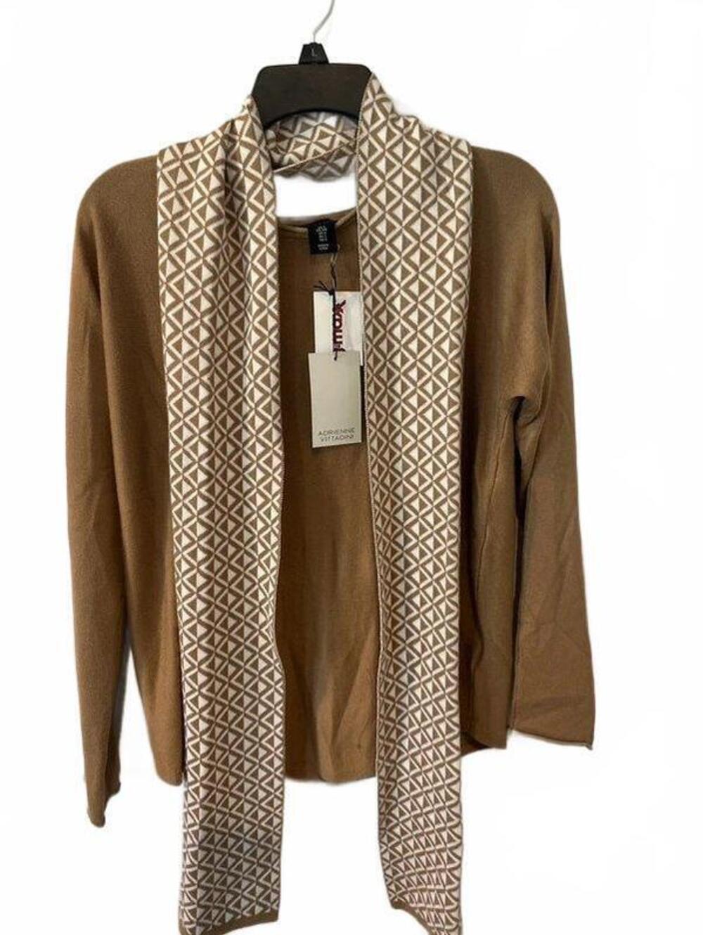 Adrienne Vittadini NWT Tan Pullover Sweater Matching Scarf Set S